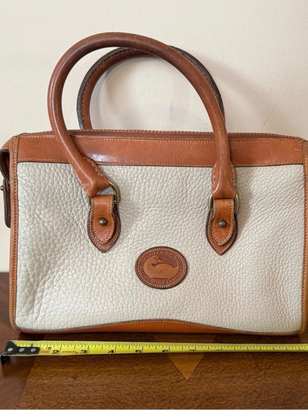 Dooney & Bourke White and Tan Pebbled Leather Satchel - Picture 2 of 10